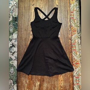 H&M Black Dotted Fit and Flare Knee Length Skater Dress Small